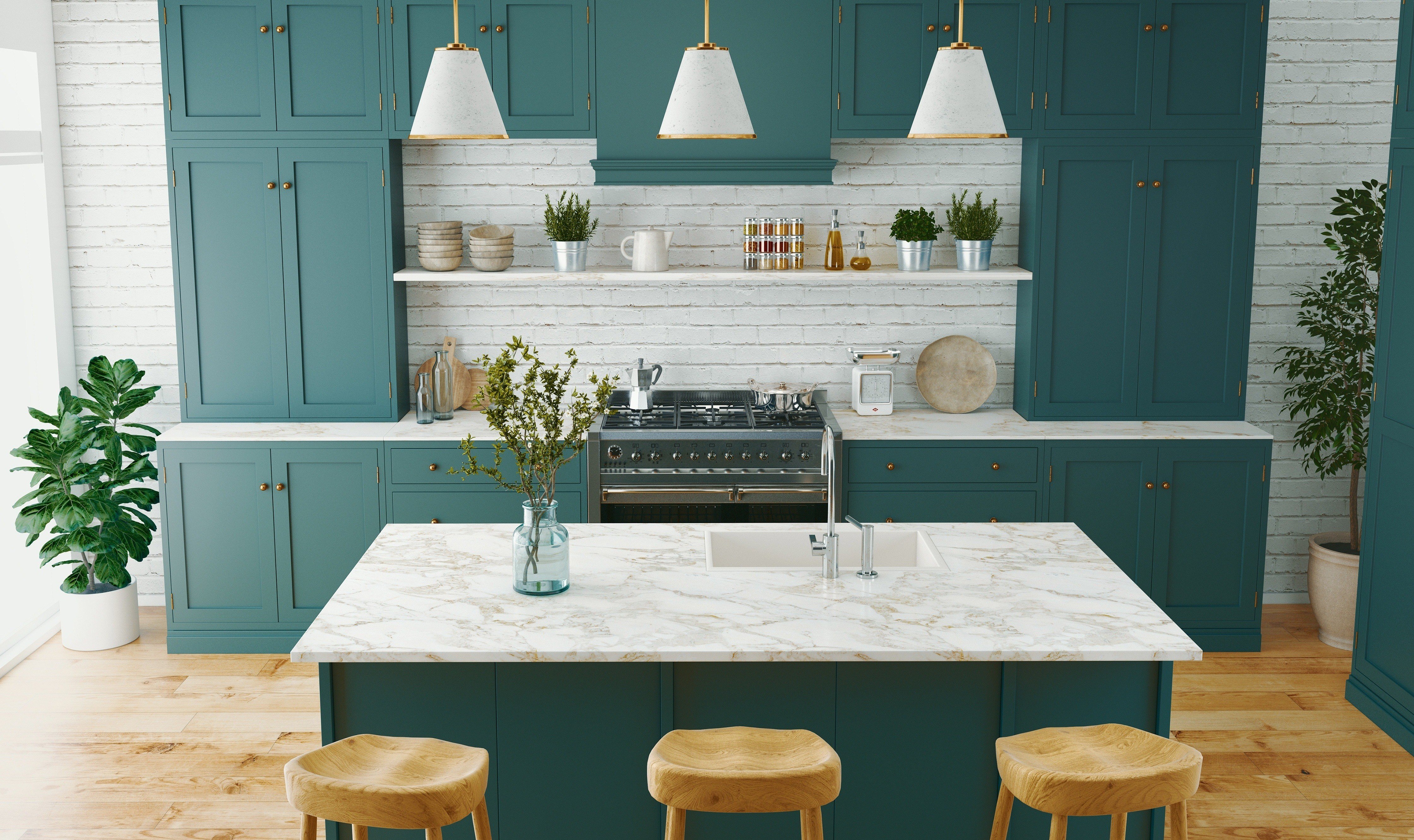 Designers Are Loving This Color For Kitchen Cabinets Right Now - Dark Teal  Cabinets