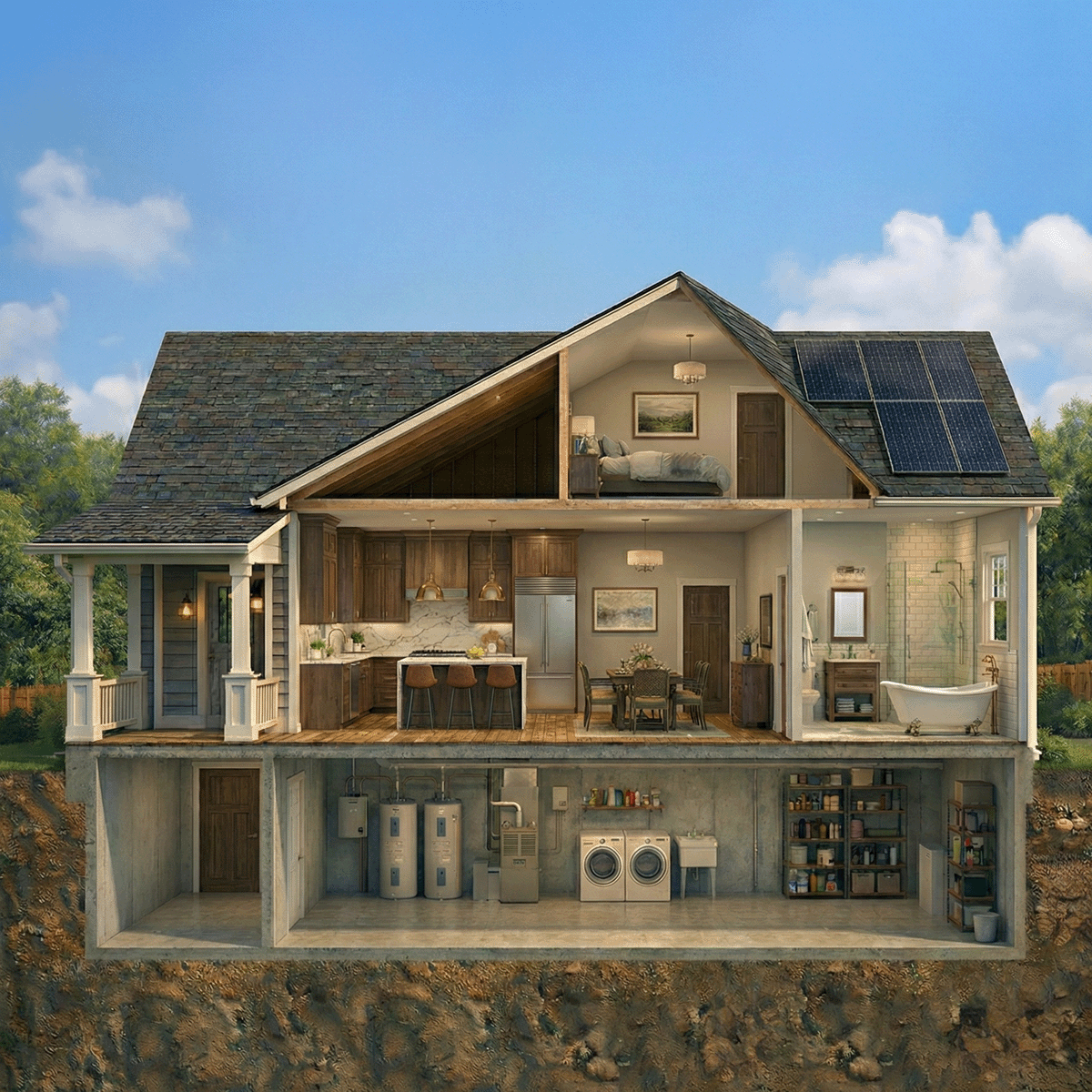 Interactive house cross-section showing home project lead categories