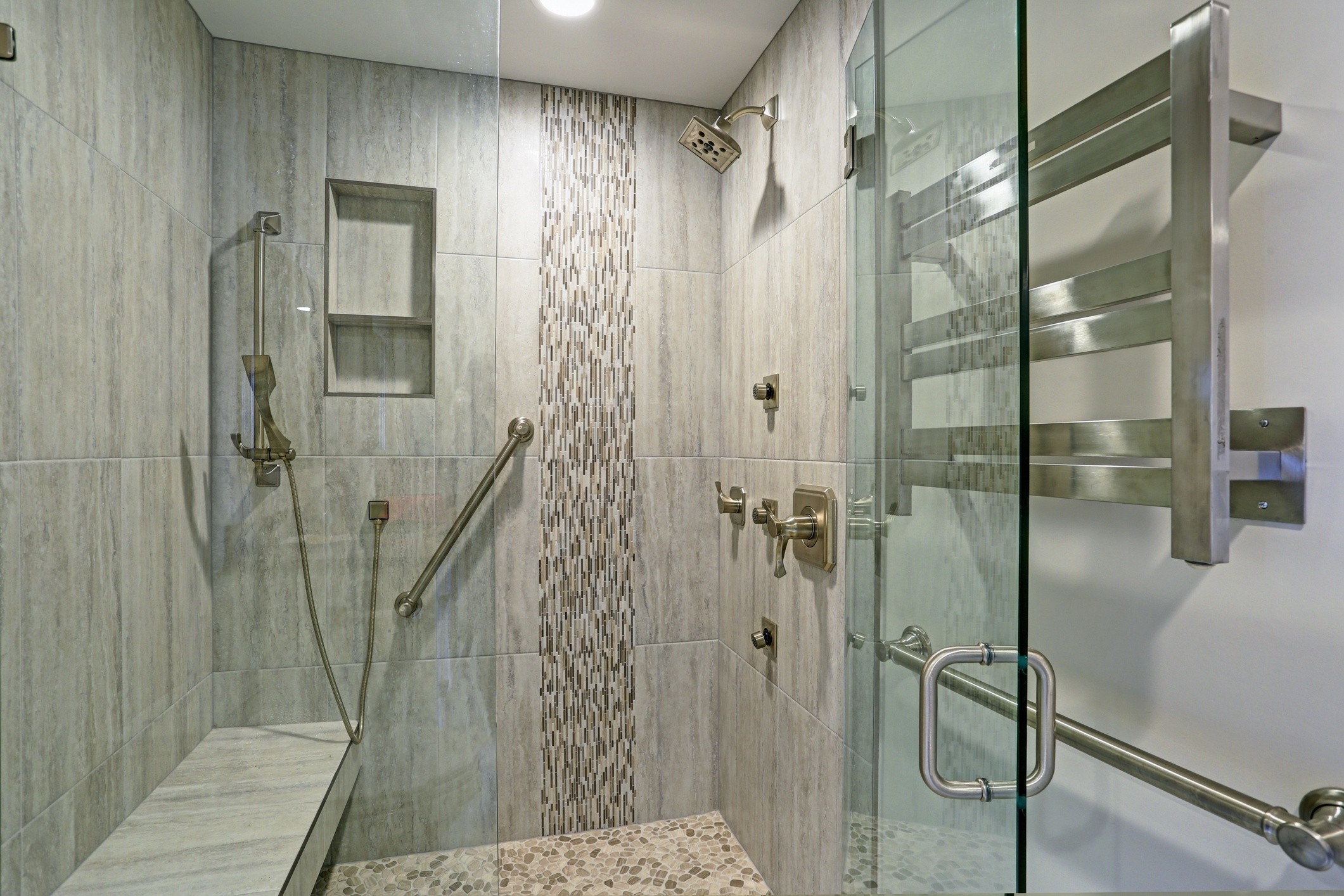 Walk-in shower with grab bars